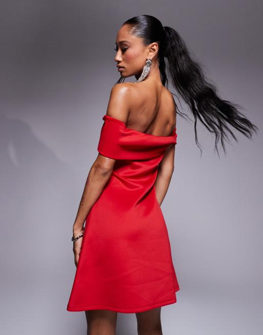 ASOS DESIGN scuba sweetheart bardot mini dress in red