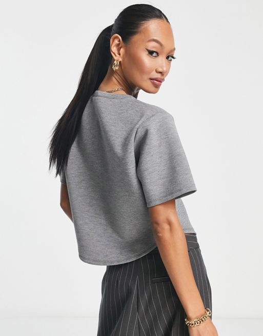 ASOS DESIGN scuba t-shirt with curved hem in gray heather
