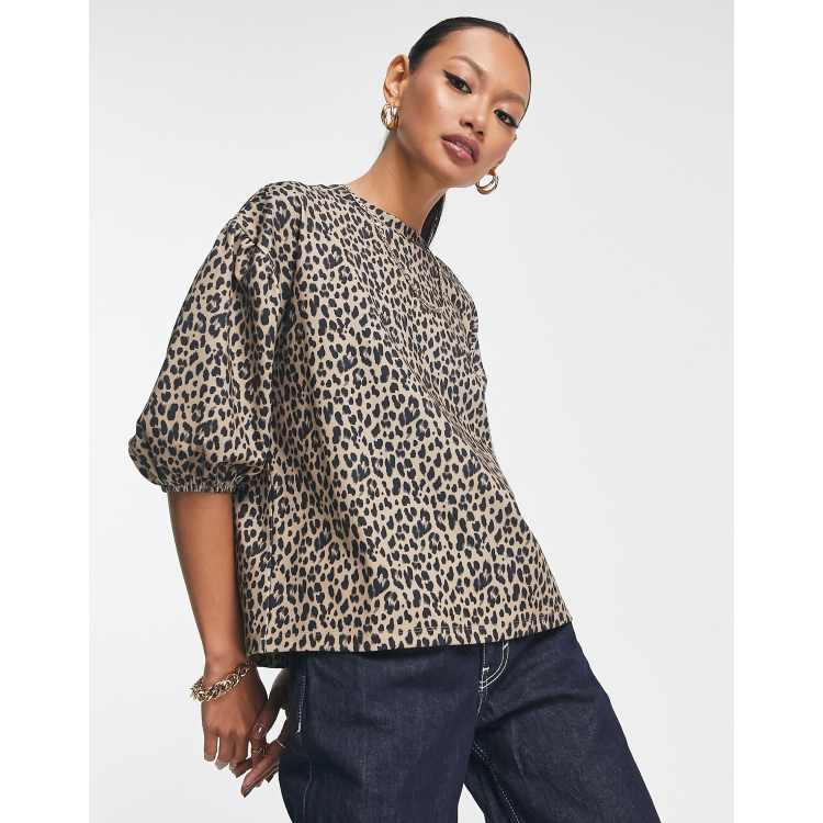 ASOS DESIGN leopard longline blouse with button front in multi