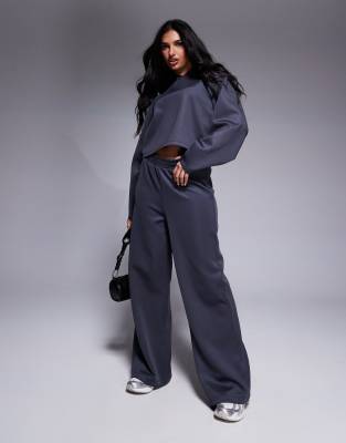 Asos Design Scuba Wide Leg Sweatpants In Slate Gray - Part Of A Set-green
