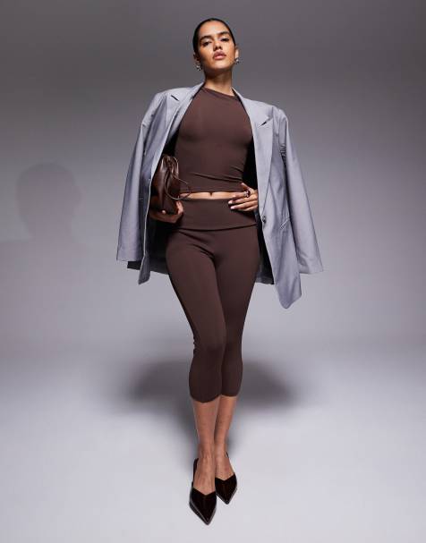 ASOS DESIGN Sculpt baby tee and capri pants set in brown - view 1