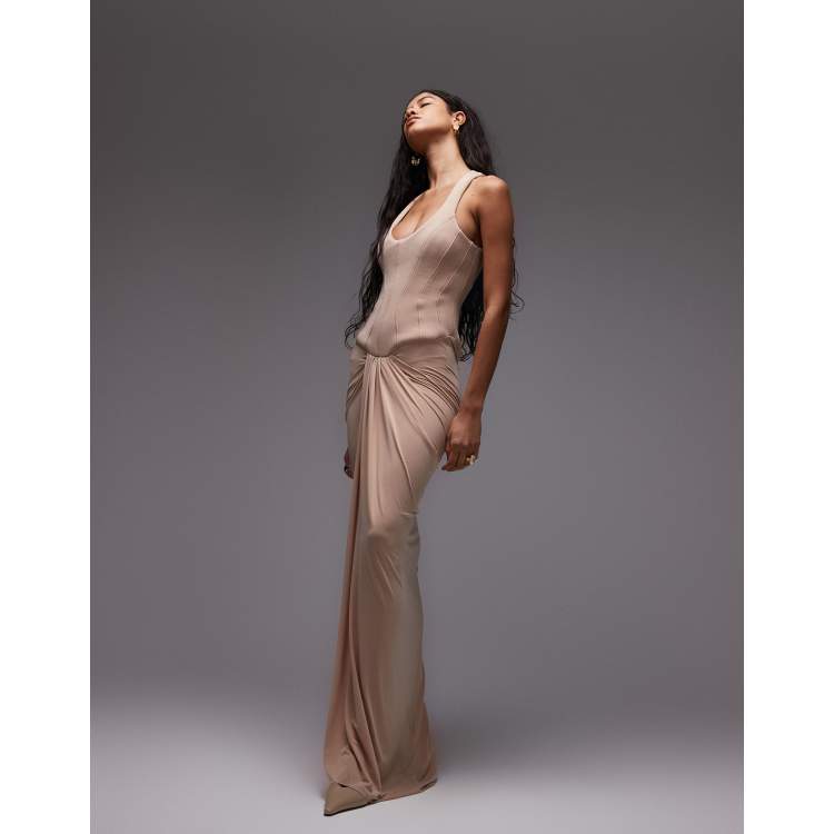 ASOS DESIGN sculpt corset detail maxi dress with drape skirt