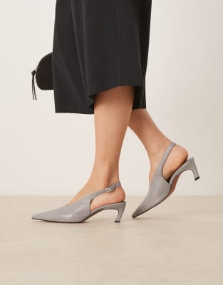ASOS DESIGN - Sculpt - Hochwertige Slingback-Schuhe aus grauem Leder mit mittelhohem Absatz