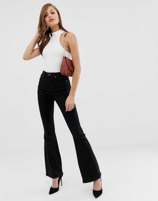 ASOS DESIGN Full length flare jeans with wrap waist band and cut