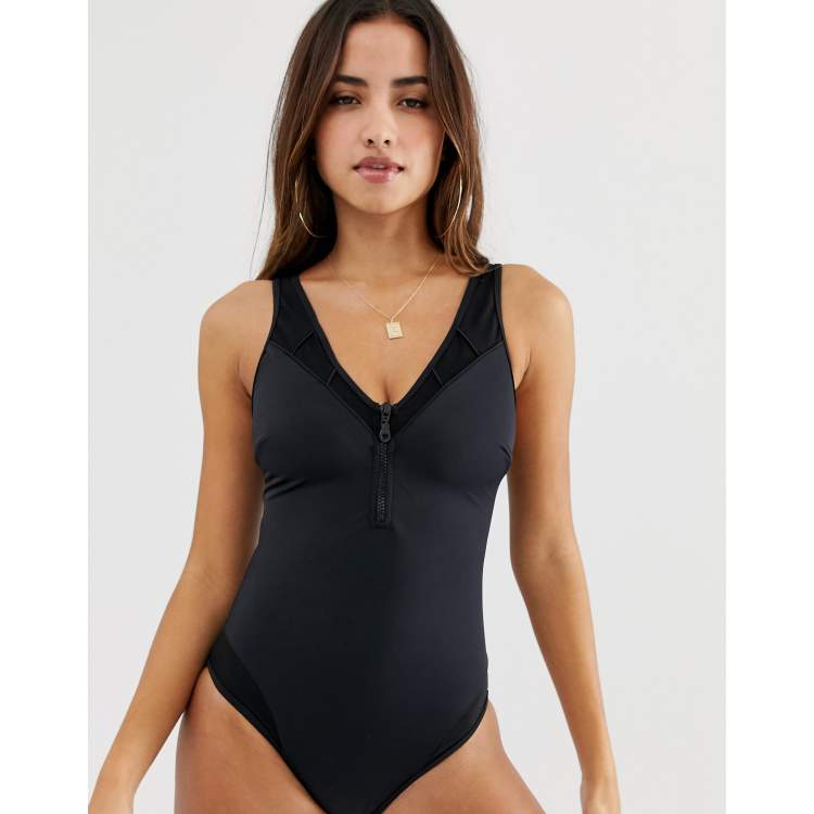 ASOS DESIGN 'sculpt me' control mesh insert zip detail supportive