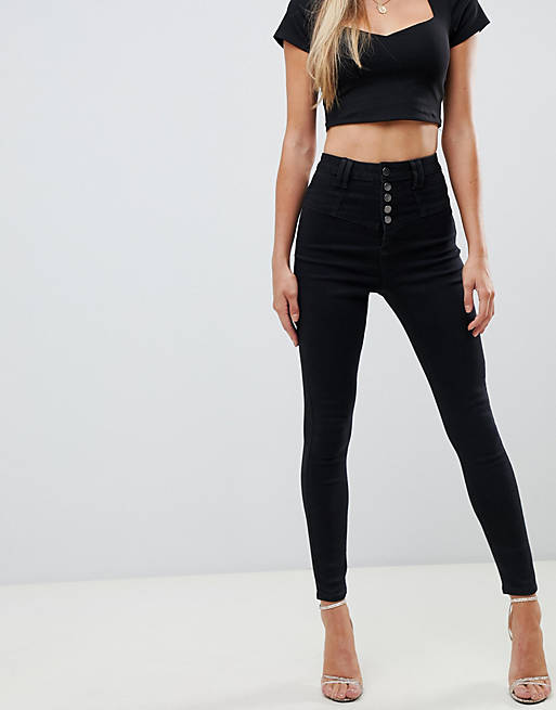 ASOS DESIGN 'Sculpt me' high waisted premium jeans in clean black with ...
