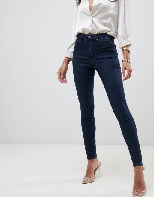 ASOS DESIGN 'Sculpt me' high waisted premium jeans in dark wash blue | ASOS