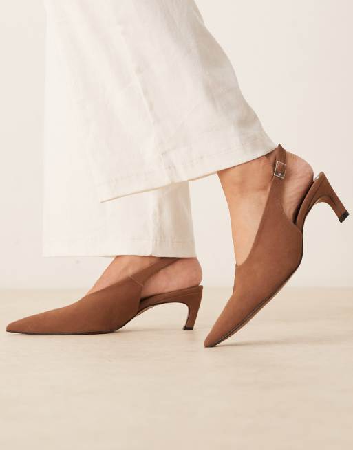ASOS DESIGN Sculpt premium slingback mid heel shoes in camel suede