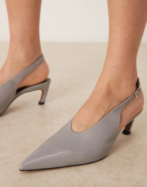 ASOS DESIGN Sculpt premium slingback mid heel shoes in gray leather