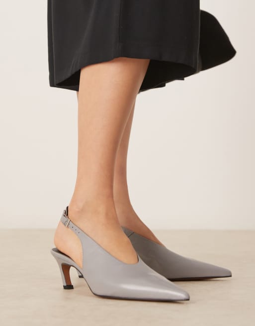 ASOS DESIGN Sculpt premium slingback mid heel shoes in gray leather