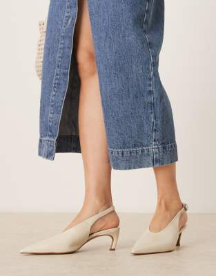 ASOS DESIGN Sculpt premium slingback mid heel shoes in off white leather