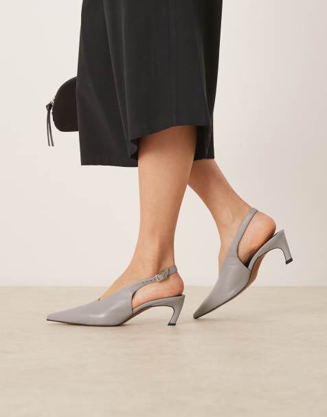 ASOS DESIGN Sculpt slingback mid heel shoes in grey leather - view 1