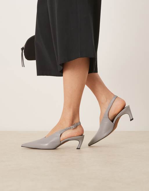 ASOS DESIGN Sculpt slingback mid heel shoes in grey leather