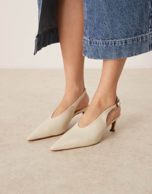 ASOS DESIGN - Sculpt - Slingback-schoenen met halfhoge hak in gebroken wit leer