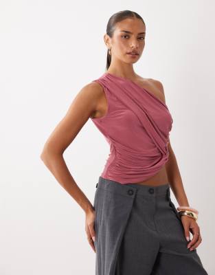 Asos Design Sculpted Asymmetric One Shoulder Top In Pink