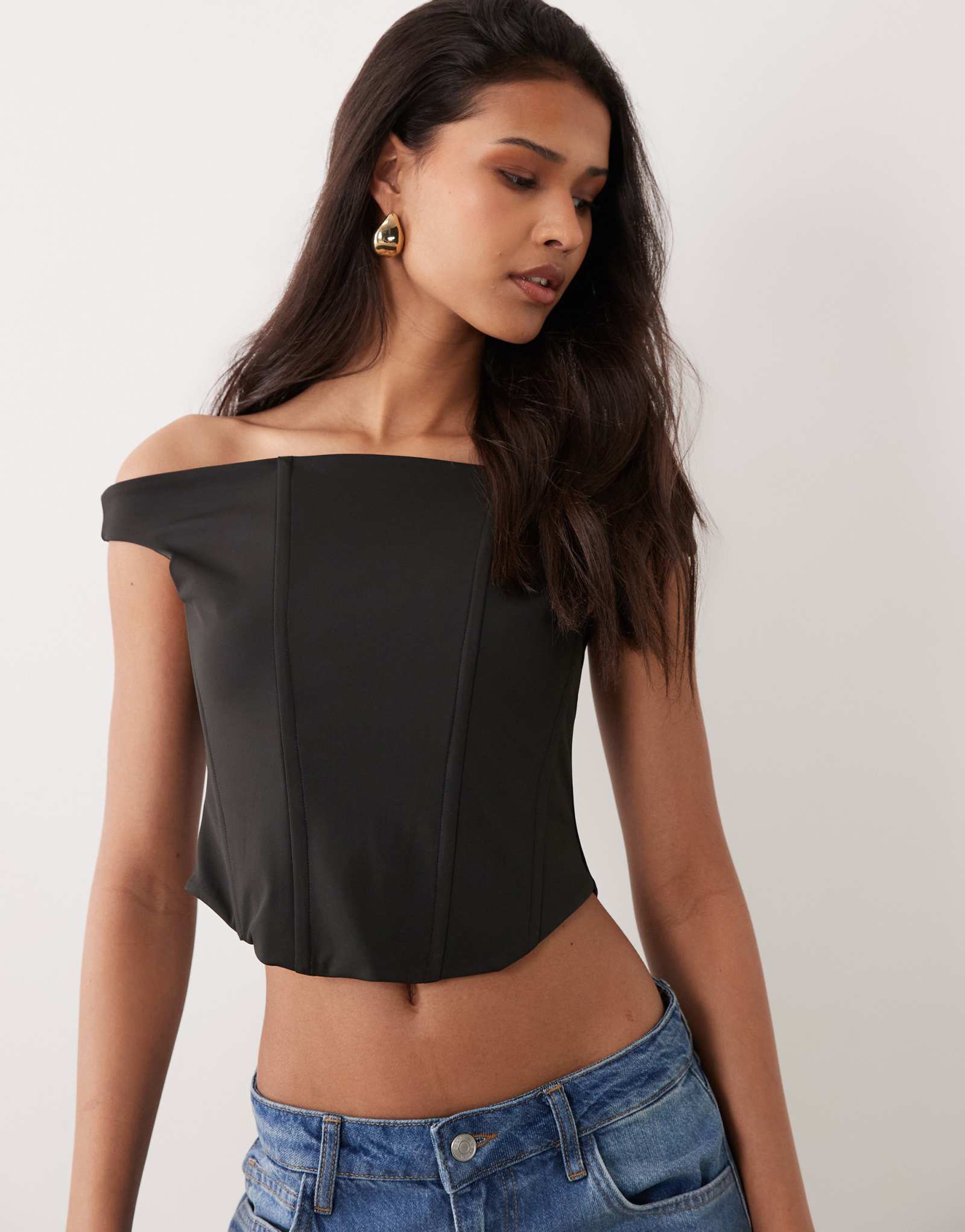 Облегающий корсетный топ bardot от ASOS DESIGN черного цвета на косточках