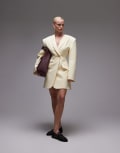 [ASOS DESIGN] ASOS DESIGN sculpted blazer dress in buttermilk-Yellow 12 Buttermilk