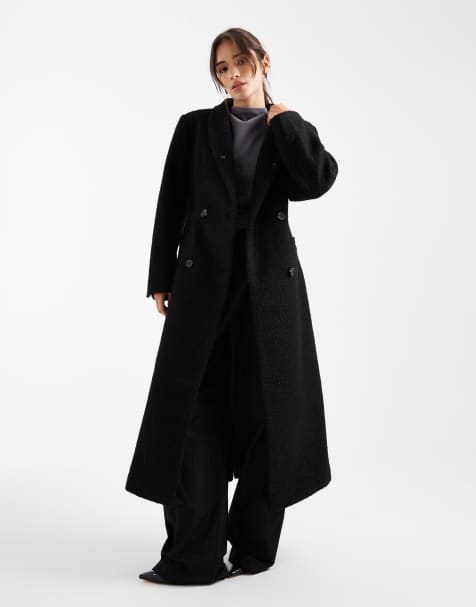 ASOS DESIGN sculpted boucle high neck formal coat in black - view 1