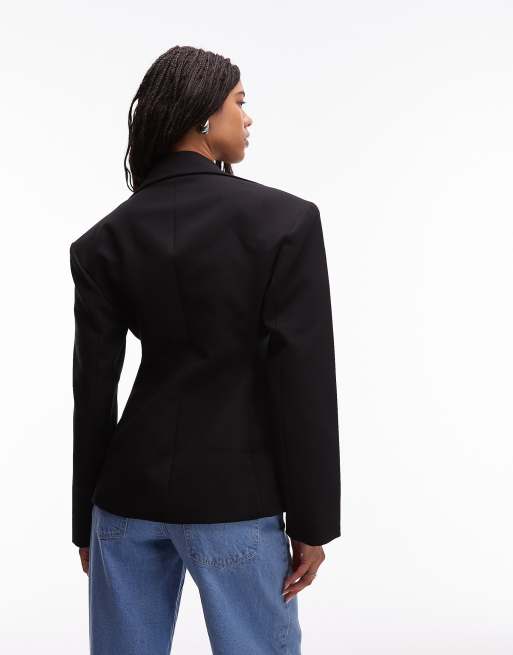 ASOS DESIGN sculpted cinch waist blazer in black
