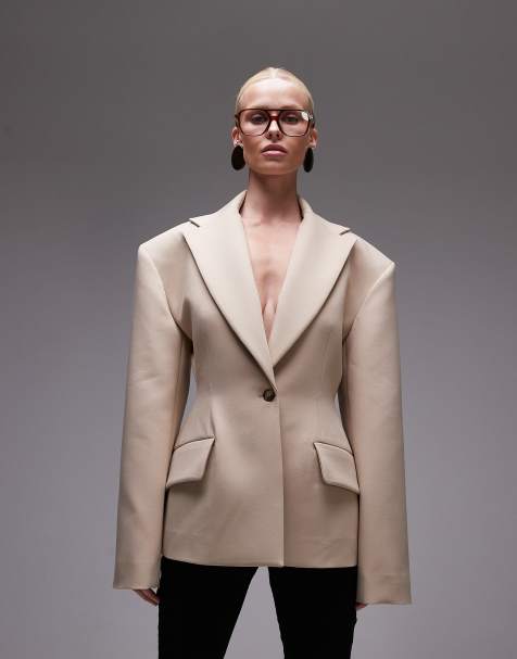 ASOS DESIGN sculpted cinch waist blazer in camel - view 1