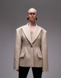 [ASOS DESIGN] ASOS DESIGN sculpted cinch waist blazer in camel-Neutral 10 Camel