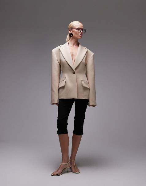 ASOS DESIGN sculpted cinch waist blazer in camel - view 1