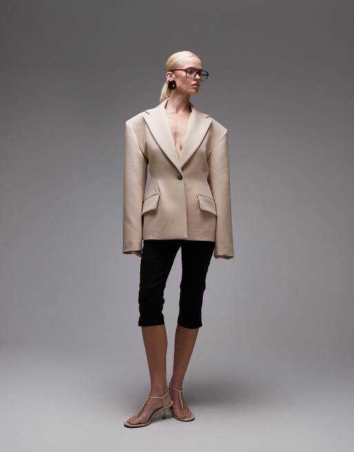 ASOS DESIGN sculpted cinch waist blazer in camel