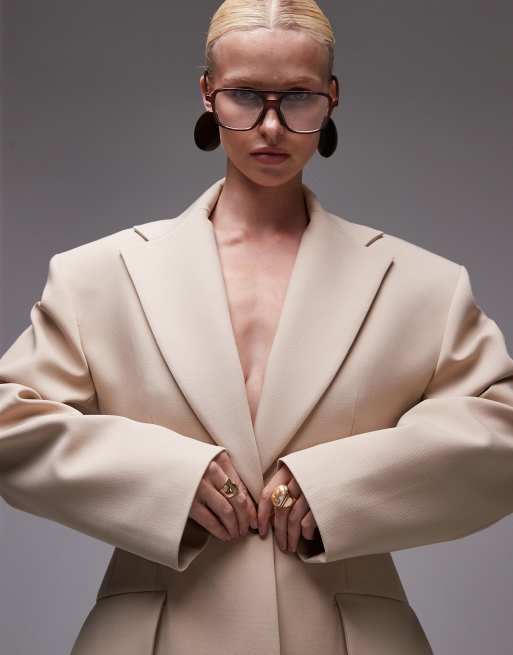 ASOS DESIGN sculpted cinch waist blazer in camel