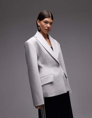 ASOS DESIGN sculpted cinch waist blazer in light grey | ASOS