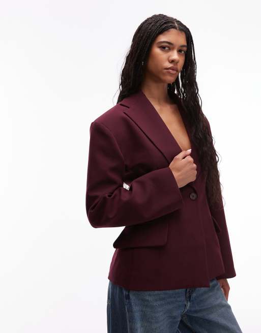 ASOS DESIGN sculpted cinch waist blazer in plum