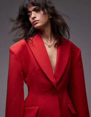 Asos Design Sculpted Cinch Waist Blazer In Red