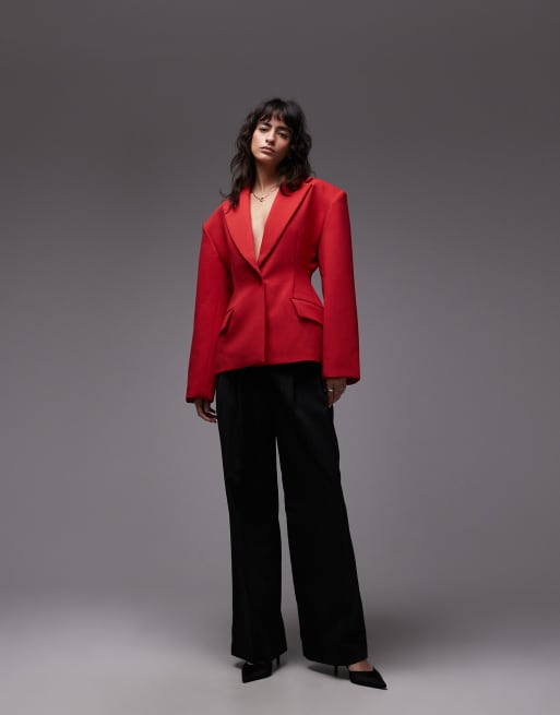 ASOS DESIGN sculpted cinch waist blazer in red
