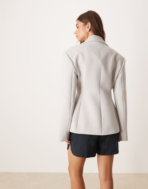 ASOS DESIGN sculpted cinch waist blazer in light grey