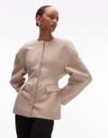 [ASOS DESIGN] ASOS DESIGN sculpted collarless blazer in camel-Neutral 16 STONE