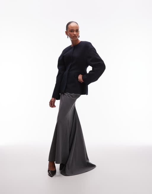 ASOS DESIGN sculpted collarless blazer in navy, 2 of 4