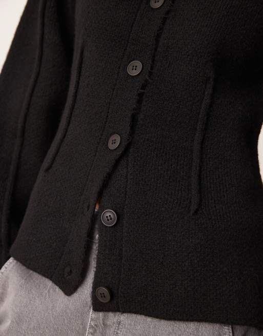 ASOS DESIGN sculpted crew neck cardigan in black, 4 of 4