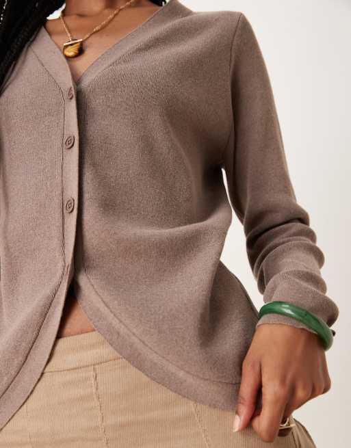 ASOS DESIGN sculpted curved hem cardigan in mocha, 2 of 4
