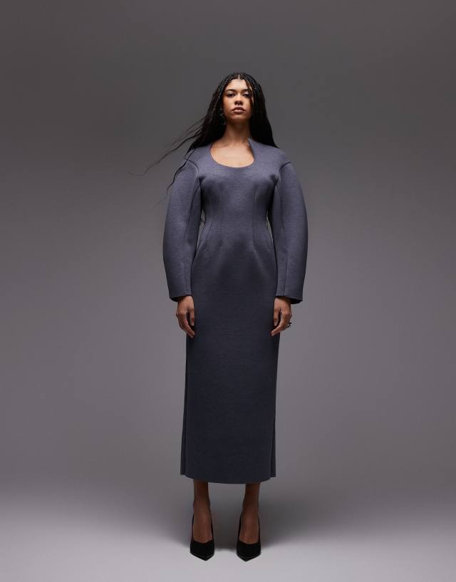 charcoal grey plus size dress ASOS DESIGN sculpted cut away midi in gray clutch bags