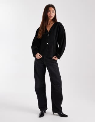 Asos Design Sculpted Denim Top With Cocoon Sleeves In Black