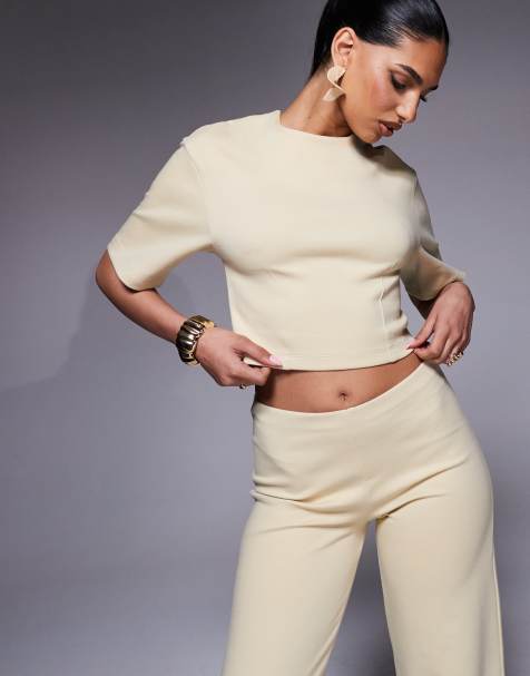 ASOS DESIGN sculpted interlock tee with half sleeves in lemon - view 1