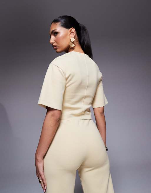 ASOS DESIGN sculpted interlock tee with half sleeves in lemon, 3 of 4