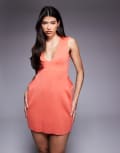 [ASOS DESIGN] ASOS DESIGN sculpted mini dress with scoop neck in coral-Orange 8 Coral