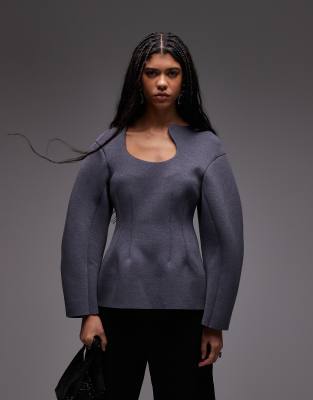 Asos Design Sculpted Neckline Cocoon Sleeve Corset Top In Neutral