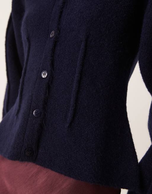 ASOS DESIGN sculpted sleeve v neck cardigan in navy, 3 of 4