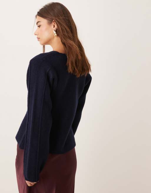 ASOS DESIGN sculpted sleeve v neck cardigan in navy, 4 of 4