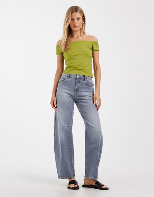ASOS DESIGN Sculpting bardot short sleeve top in green, 2 of 4