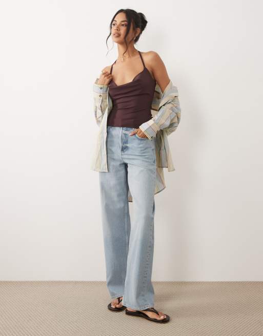 ASOS DESIGN sculpting cami with t bar strap detail in brown, 2 of 4