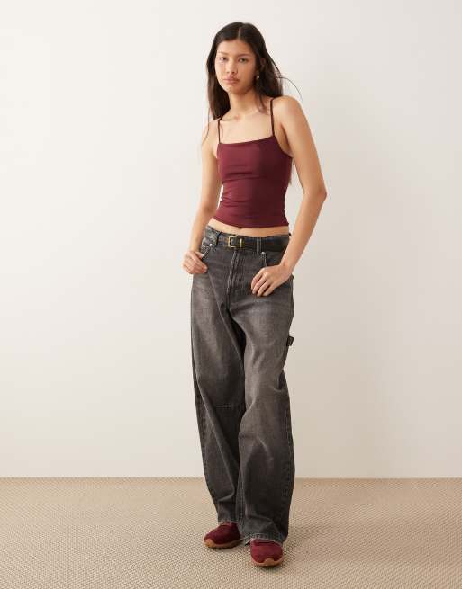 ASOS DESIGN Sculpting cropped cami top in burgundy , 2 of 4
