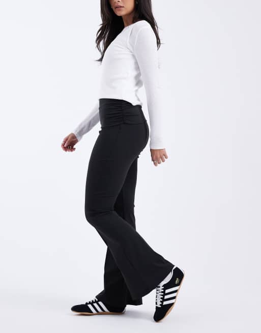 ASOS DESIGN sculpting fold over waist flare pants in black, 2 of 5