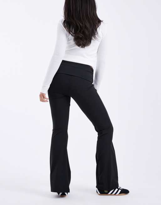 ASOS DESIGN sculpting fold over waist flare pants in black, 3 of 5